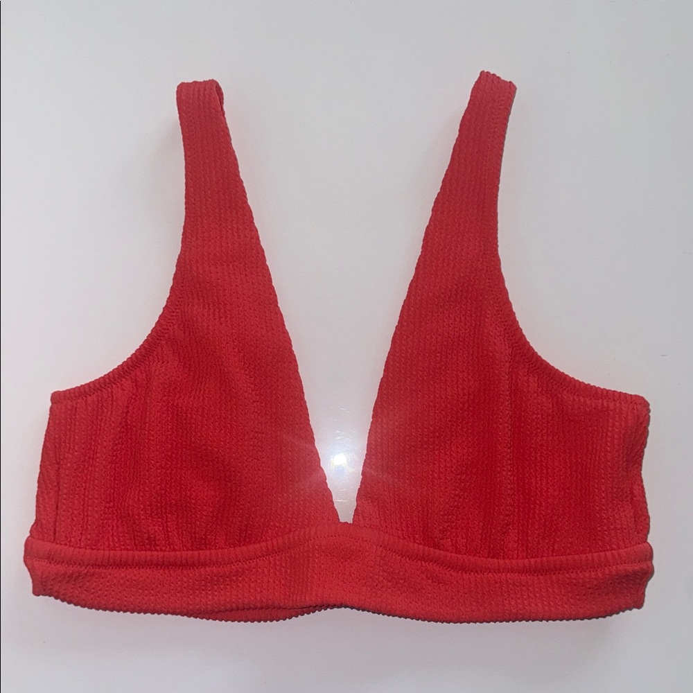 aerie Red Textured V-Plunge Bikini Top